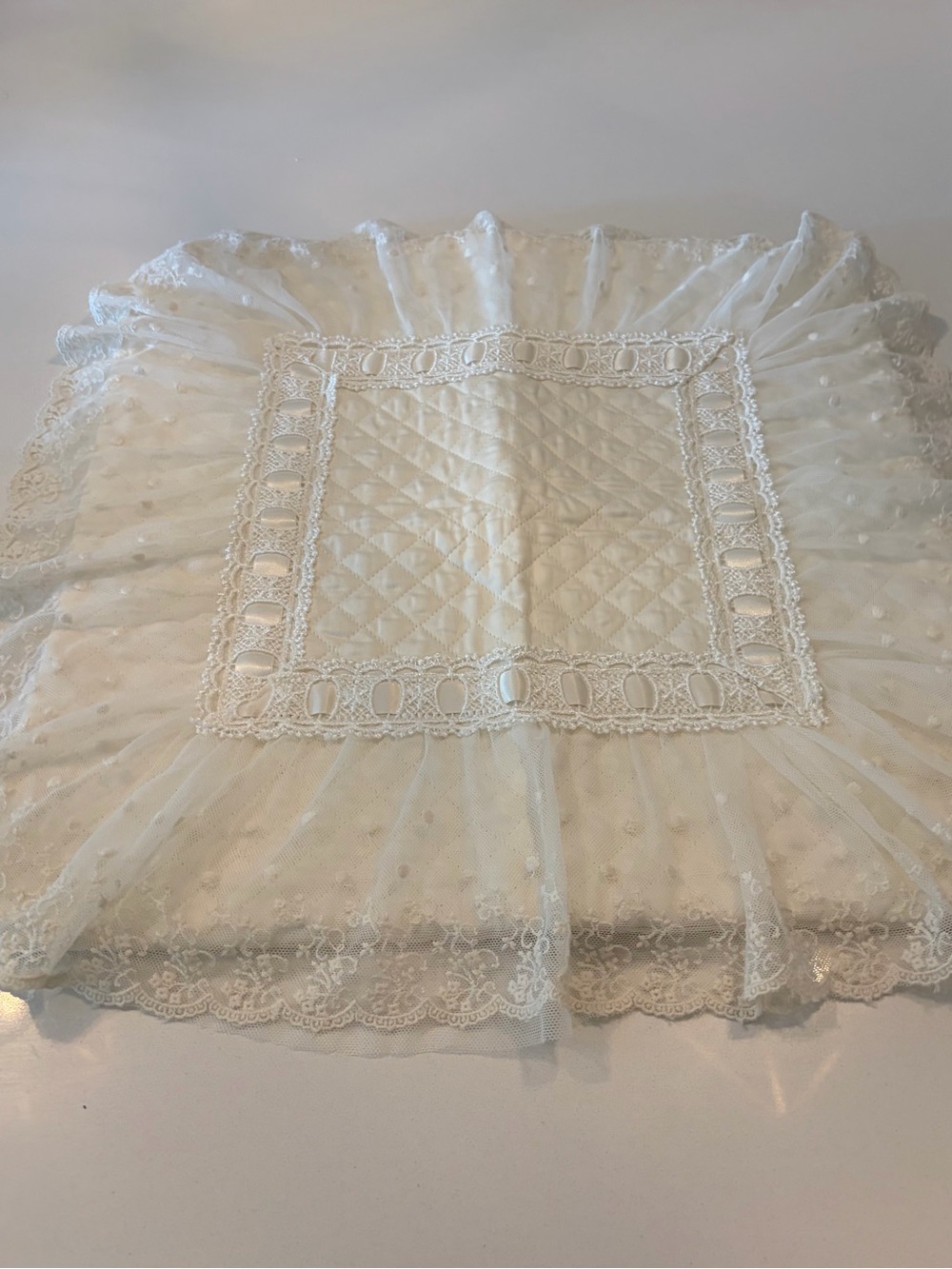 Handmade White Lace Quilted Throw Pillow Cover -  purchased in Positano, Italy